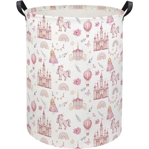 HIYAGON Baby Laundry Basket Baby Hamper for Nursery Girl Kids Butterfly Hamper Cute Kids Toys Storage Bin Organizer Butterfly Room Decor for Home(Princess Castle)