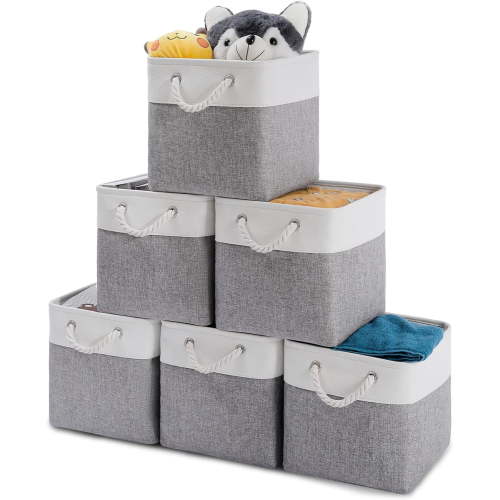 6 Pack Cube Storage Bins, Foldable Storage Cubes, 11x11 Inch Fabric Cubes Storage Basket, Decorative Storage Basket for Home, Shelves, Nursery Organizers(Grey/White)