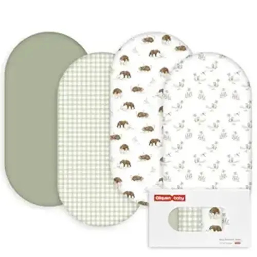 Gllquen Baby Bassinet Sheets 4 Pack, Breathable Cozy Fitted Mattress Sheet, Elastic Travel Crib Fashionable Pattern, Standard Cradle Safe Sheets for Baby Boys Girls 32"x16"(Forest Tale)