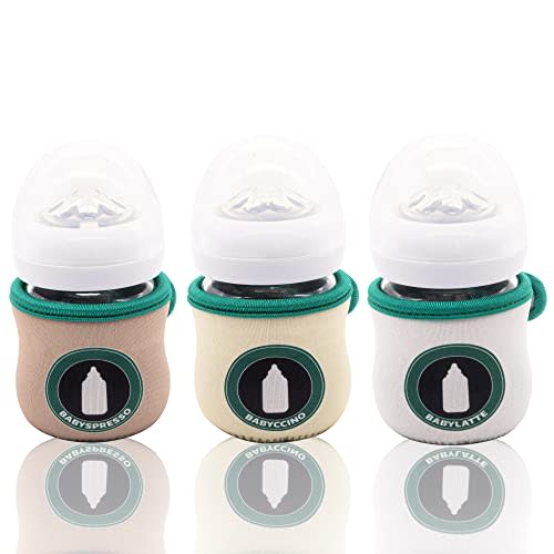 Kanudle Sleeve Covers for 4 oz Philips Avent Glass Baby Bottle | Adjustable Sleeves | Heat and Cold Retention | Neoprene - Juice Cleanse | Non Slip Grip | Set of 3… (Babyccino)
