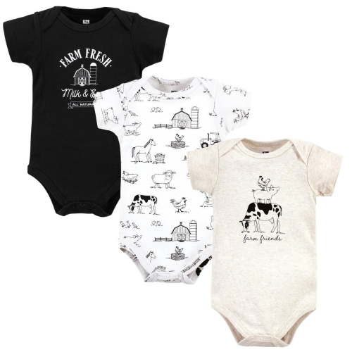 Hudson Baby Cotton Bodysuits, Farm Friends, 9-12 Months