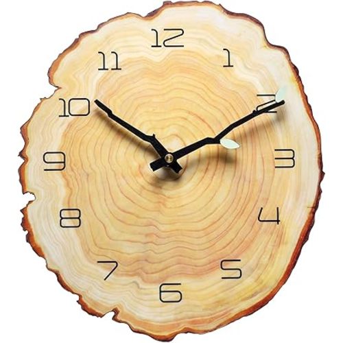 12 Inch Annual Ring Wall Clock - Wood Grain Stump Clock with Arabic Numerals - Battery Powered, Silent Quartz Movement - Decorative for Home, Living Room, Office - Size: 10.55"W x 11.88"H