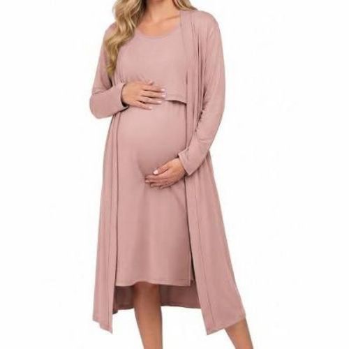 Ekouaer Nursing Gown and Robe Set Labor Delivery Nightgown Hospital Dress Mauve S
