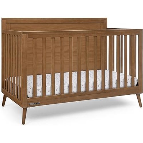 Delta Children Lola 6-in-1 Convertible Crib - Converts from Baby Crib to Toddler Bed, Daybed, Sofa Bed and Full-Size Bed with and Without Footboard, Fits Standard Full-Size Crib Mattress, Chestnut