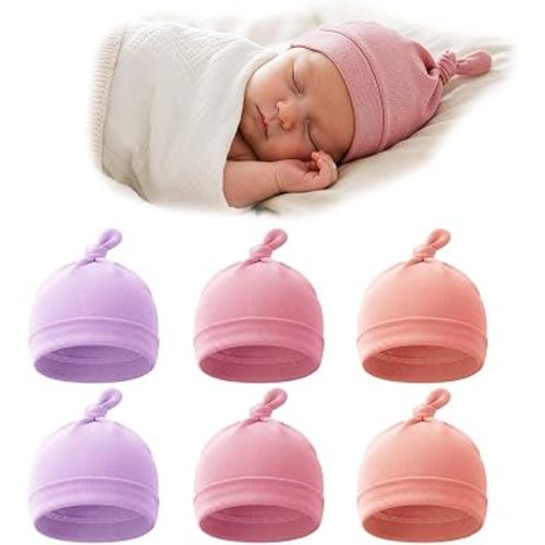 6-Pack Preemie Hats & 0-3 Month Baby Hat for Newborn Infant Girl