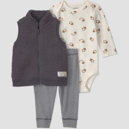 Carter's Just One You® Baby Boys' 3pc Construction Long Sleeve Bodysuit, Pants and Vest Set - Gray Newborn