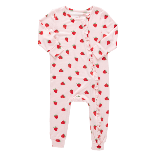 Baby Ruffle Bamboo Romper - Strawberries