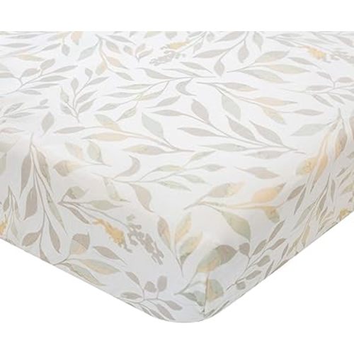 Crane Baby Crib Sheets Neutral, 100% Cotton Crib Sheets Girl or Boy, Neutral Leaf Pattern, Crib Bedding, 28" x 52" x 9", Fits Standard Mattress, Neutral Nursery Decor, AZO-Free Dyes For Sensitive Skin