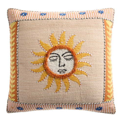 Orange Sun Embroidered Indoor Outdoor Throw Pillow