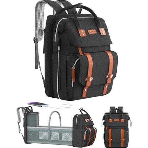 Diaper Bag Backpack with Changing Station, Large Diaper Bag, Baby Bag, Black Diaper Bag, Black