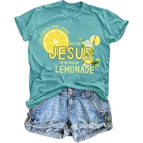 Christian Shirts for Women Jesus Shirt Inspirational Jesus Lemonade Graphic Tees Short Sleeve Faith Bible Verse Tops