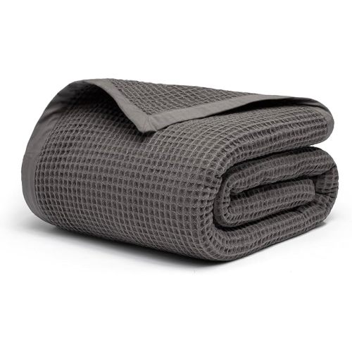 GOTS Certified 100% Organic Cotton Throw Blanket, 55" X 60" Waffle Blankets & Throws for Bed, Throw Blanket for Couch, Modern & Cozy Blanket, All Season,Comfy & Soft Blanket(Charcoal Grey)