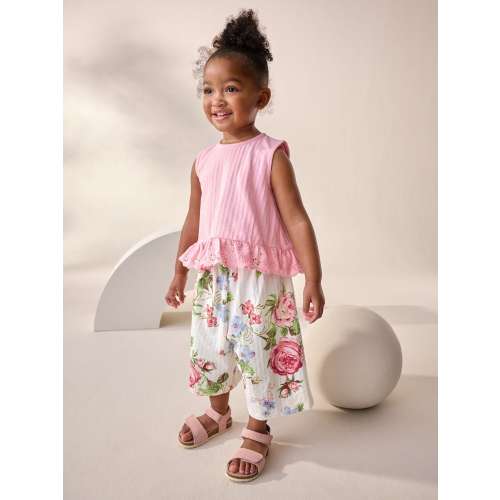 Pink Floral Frill Vest and Wide Leggings Set (3mths-7yrs)