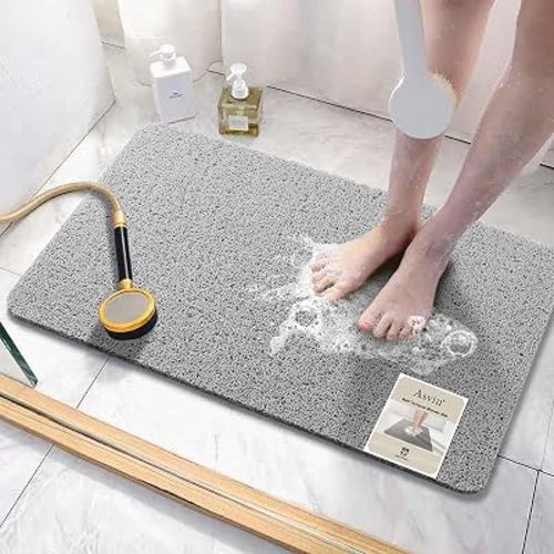 Asvin Soft Textured Bath, Shower, Tub Mat, 35x16 Inch, Phthalate Free, Non Slip Comfort Bathtub Mats with Drain, PVC Loofah Bathroom Mats for Wet Areas, Quick Drying