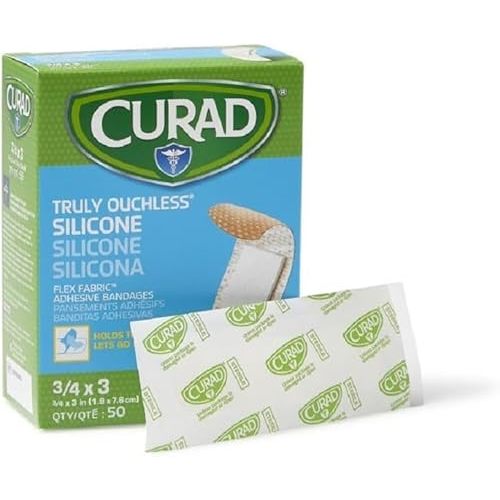 Curad Truly Ouchless Silicone Adhesive Bandages, Fabric Bandages, For Delicate Sensitive Skin, 3/4X3 (50 Count)