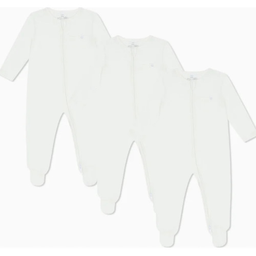 Two Way Zip-Up Sleepsuit 3 Pack, White - MORI Sleepwear | Maisonette