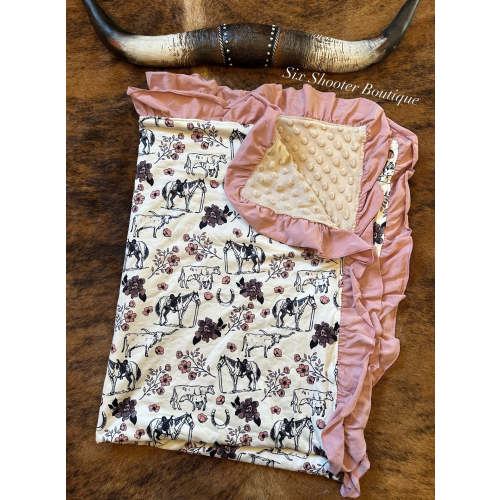 Cowgirl life ruffle baby Minky blanket