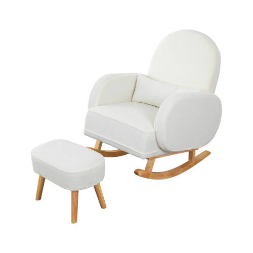 Levede Sherpa Rocking Armchair with Footstool - White
