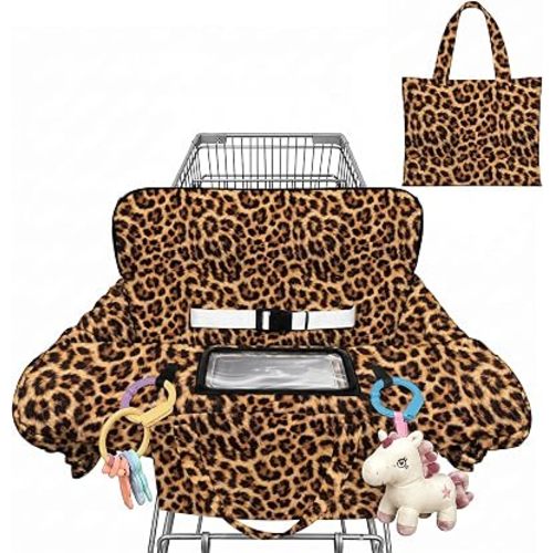 Leopard Print Shopping Cart Cover for Baby Portable High Chair Covers Easy Install Washable Cart Seat Protector with Storage Pocket