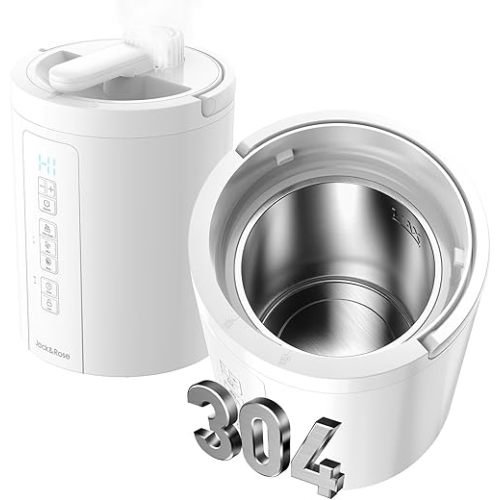 3L Stainless Steel Humidifier for Bedroom, Warm Mist Humidifiers Easy Clean, Steam Humidifier for Living Room, Whisper-Quiet and Filterless, with Sleep Mode and Timer, Auto-off Setting