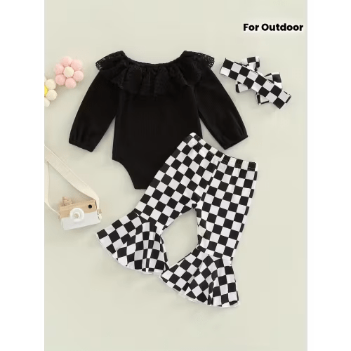 3pcs baby girls fashion romper outfit lace flouncing - Temu