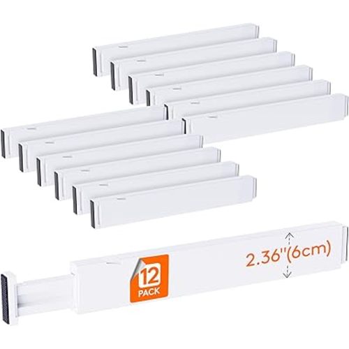 Lifewit 12 Pack Kitchen Drawer Dividers 2.36" High, 16"-22" Adjustable Drawer Organizer for Utensils/Clothes/Makeup, Plastic Expandable Separators in Dresser/Bedroom/Bathroom/Office Storage