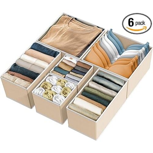 Simple Houseware Underwear Drawer Organizer for Lingerie/Undergarment/Bra/Panty/Sock/Onesie, Set of 6, Beige