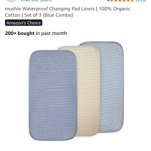 mushie Waterproof Changing Pad Liners | 100% Organic Cotton | Set of 3 (Blue Combo)