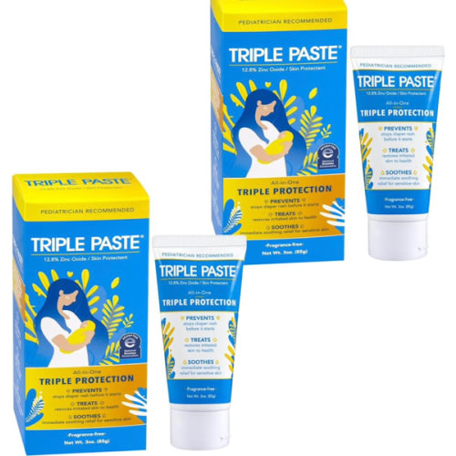 Triple Paste Diaper Rash Cream for Baby, 3 Oz (Pack of 2), Zinc Oxide Ointment Treats, Soothes & Prevents Diaper Rash, Pediatrician-Recommended & Hypoallergenic, Baby Essentials for Daily & Overnight