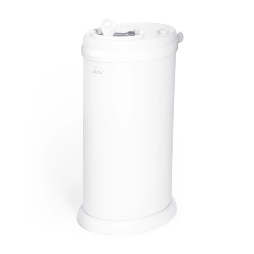 Ubbi stainless steel diaper pail in white