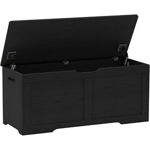 39.4" Storage Chest, Wooden Storage Bench, Lift Top Toy Chest with 2 Safety Hinges, Large Toy Box, Entryway Bench for Living Room, Bedroom, Black