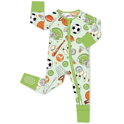 babee Reshinee Bamboo Viscose Baby Footie Pajama, Zipper Sleeper Boys Girls | Sleep & Play Romper with 2-Way Zipper, Fold-Over Mittens & Foot Cuffs with Grips, Tagless, Convertible, All-Season, 0-24M