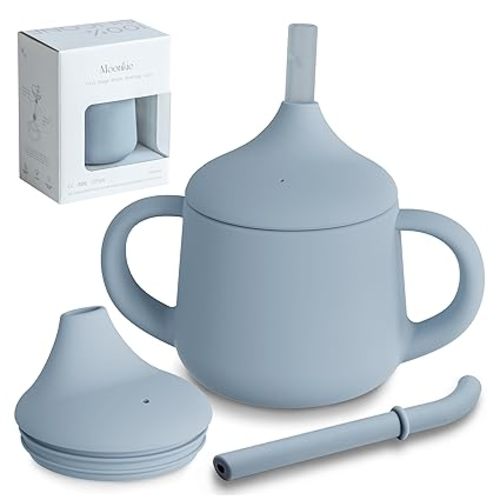 Moonkie Silicone Baby Sippy Cups | 3 Stages Training Cup Straw Cup for Infants Toddlers and Kid | 4 oz 1Pack