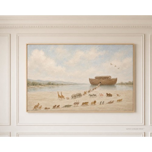 Noahs Ark Nursery Wall Art, Christian Nursery Decor, Neutral Bible Wall Art, Animal Nursery Print, Vintage Inspired Nursery Painting