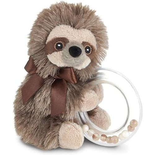 Bearington Baby Lil' Speedy Plush Stuffed Animal Sloth Shaker Rattle Ring Rattle, 5.5 inches