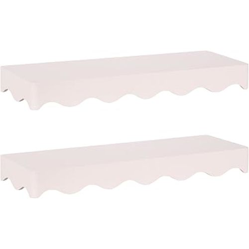Kate and Laurel Maida Modern Decorative Wavy Wall Floating Shelves, Set of 2, 24 x 8, Pink, Functional Scalloped Kitchen and Bathroom Shelves for Above Toilet or Cute Nursery Bookshelves