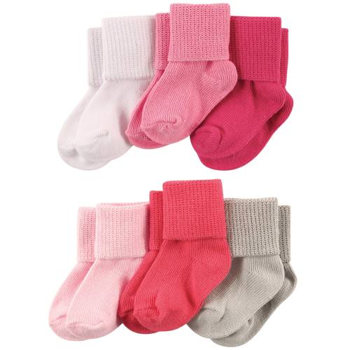 Luvable Friends Baby Girl Newborn and Baby Socks Set, Coral Pink