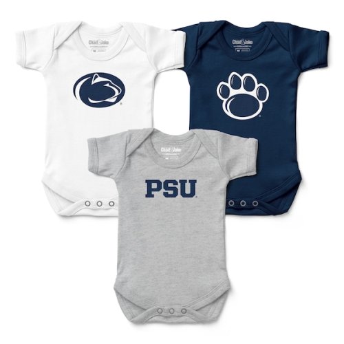 Penn State Nittany Lions Chad & Jake Newborn & Infant Three-Pack Primary Logo Bodysuit Set - White/Gray/Navy