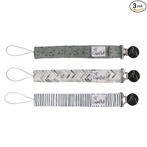 Copper Pearl Pacifier Clip 3-Pack: Premium Knit Binky Clips for Baby Girls and Boys - Stylish Stainless Steel Pacifier Holder Clip - Baby Pacifier Clips for No More Floor Drops - Alta