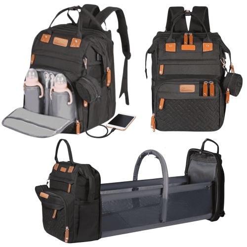 Diaper Bag Backpack – Large Capacity, Waterproof Baby Bag with Changing Pad, Insulated Pockets, Pacifier Holder & Stroller Straps – Travel Backpack for Mom & Dad-Black