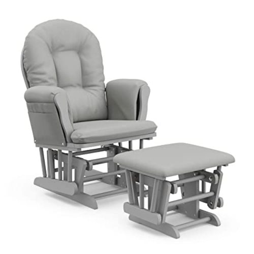Storkcraft Premium Hoop Glider & Ottoman (Pebble Gray/Light Gray) — GREENGUARD Gold Certified Nursery Glider, Solid Wood Craftsmanship, Smooth-Gliding Nursery Chair and Ottoman, Award-Winning