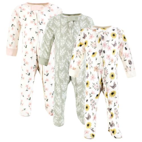 Touched by Nature Baby Girls Organic Cotton Sleep and Play, Soft Wildflower, 0-3 Months