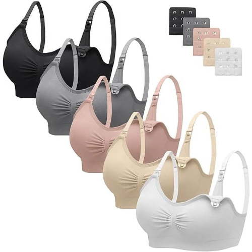 HBlife 5 Pack Nursing Bras for Breastfeeding Womens Maternity Bras Seamless Wireless Sleeping Bra with Bra Extenders