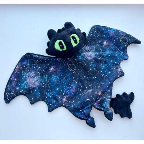 Toothless black dragon lovey, plush dragon baby toy