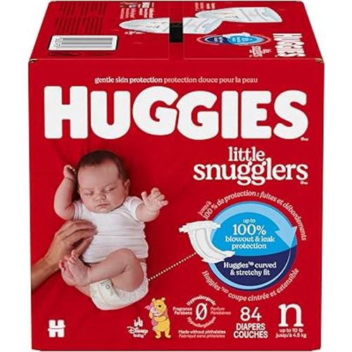 Huggies Size Newborn Diapers, Little Snugglers Baby Diapers, Size Newborn (up to 10 lbs), 84 Count, Packaging May Vary