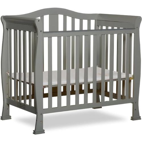 Dream On Me Addison 4-in-1 Convertible Mini Baby Crib in Cool Grey, GreenGuard Gold & JPMA, Non-Toxic, Pinewood, Converts to Mini Daybed & Twin Bed, 1″ Mattress Pad, Best for Small Nursery