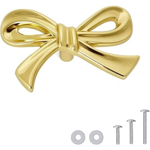 CEYMIO 8 Pack Brushed Gold Bow Dresser Knobs, Large Decorative Cabinet Drawer Pull Handles for Girls Bedroom and Nursery Room Decor