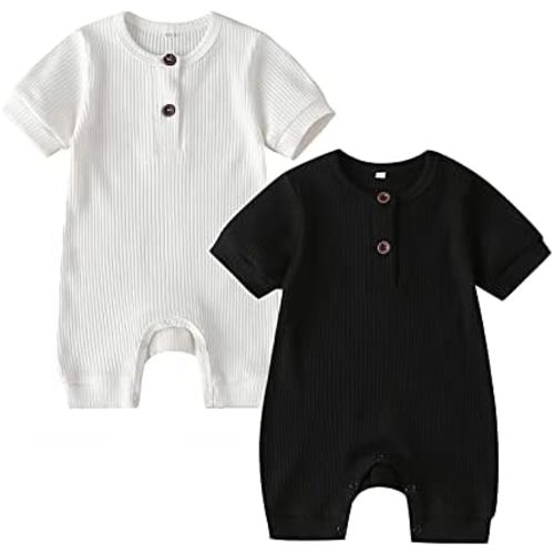 Newborn Baby Boy Girl 2 Pack Romper Unisex Infants Summer Solid Button Onesie Jumpsuit Outfits Clothes