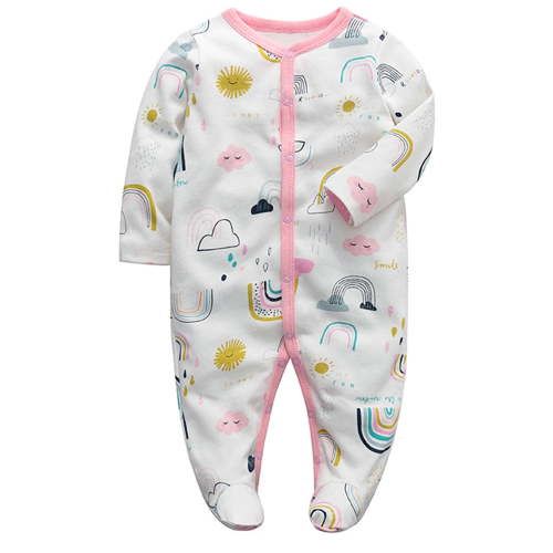ATAIKU Infant Baby Girls' Sleep and Play Footed Pajamas Rainbow One-Piece Sleeper Button Romper Jumpsuit Cotton PJs For Newborn