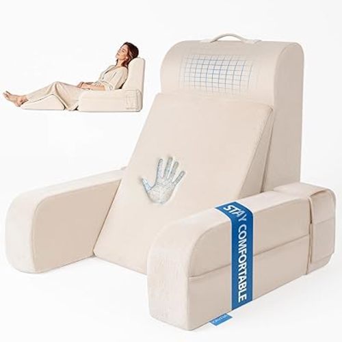 Kayfia Reading Pillow, Gel Memory Foam Back Rest Pillow, 19", Ivory